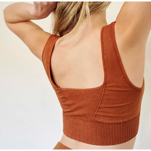 NEW FREE PEOPLE SQUARE NECK GOOD KARMA RUSTY BROWN BRA CROP TOP SZ:XS/S M/L NWOT - Picture 3 of 9